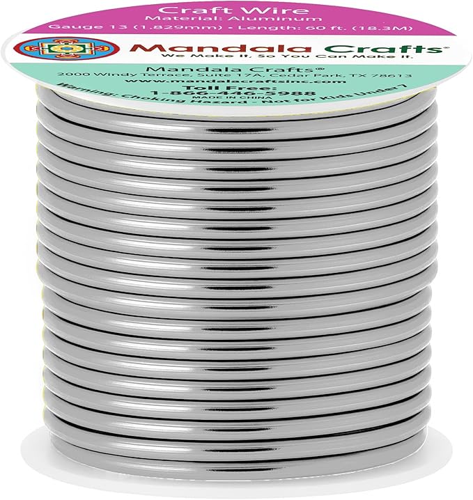 Mandala Crafts 13 Gauge Anodized Aluminum Craft Wire for Jewelry Making - 60 FT Colored Flexible Gray Wire - Bendable for Bonsai Armature Crafting Sculpting