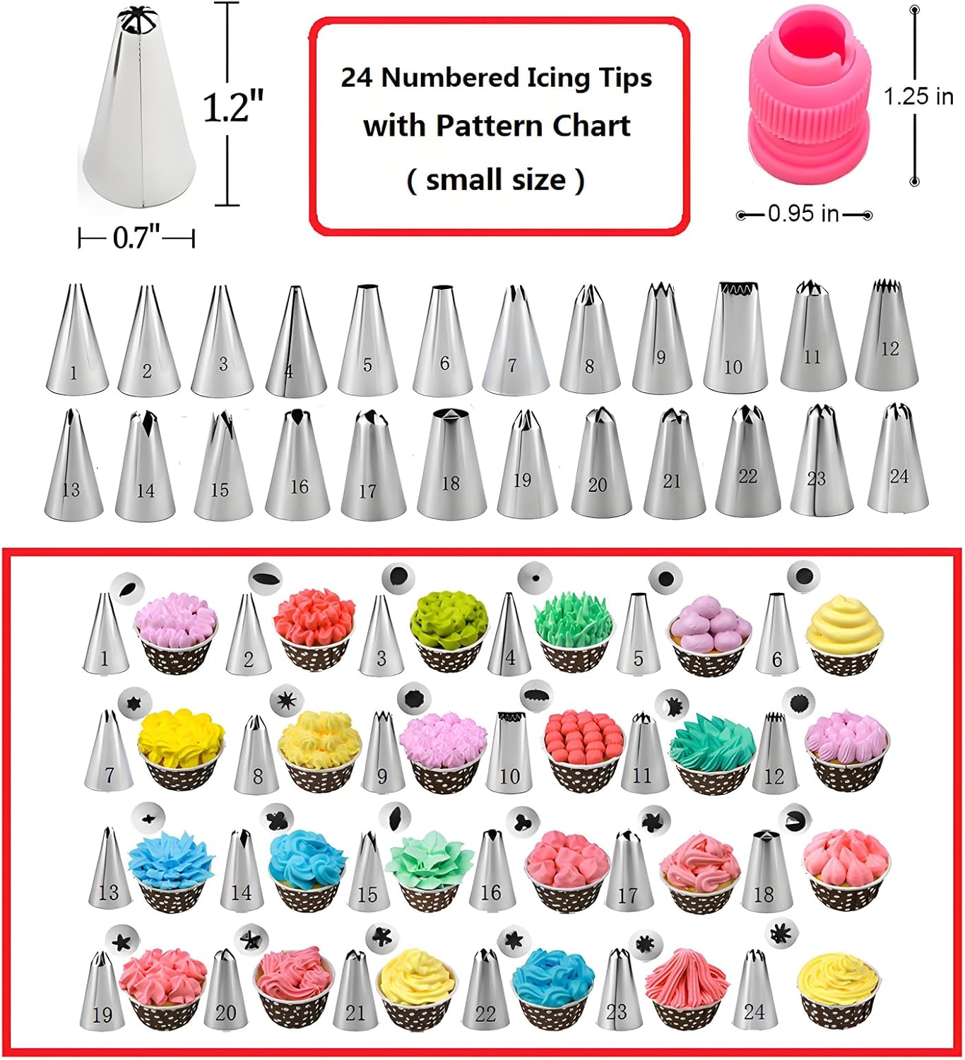 Cake Decorating Kit, 190 Pcs Baking Supplies (Pink) | Cake Turntable, Leveler, 24 Numbered Icing Tips, 2 Spatulas, 3 Scrapers, 50 Cupcake Liners, 100 Pastry Bags & More
