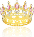 Crown Cake Topper Happy Birthday Cake Toppers Wedding Cake Toppers Mini Crowns for Flower Bouquets Party Decorations (Gold Pink)