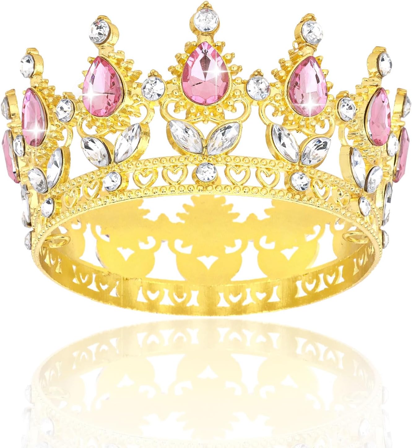 Crown Cake Topper Happy Birthday Cake Toppers Wedding Cake Toppers Mini Crowns for Flower Bouquets Party Decorations (Gold Pink)