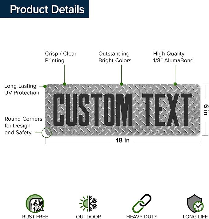 Custom Sign, Custom Street Sign, 11 Font Colors, 13 Font Styles, 4 Hole Options, 22 Sizes, 6x18 Inches, Rust Free DiBound, Fade Resistant, Made in USA by My Sign Center (Diamond Metal)