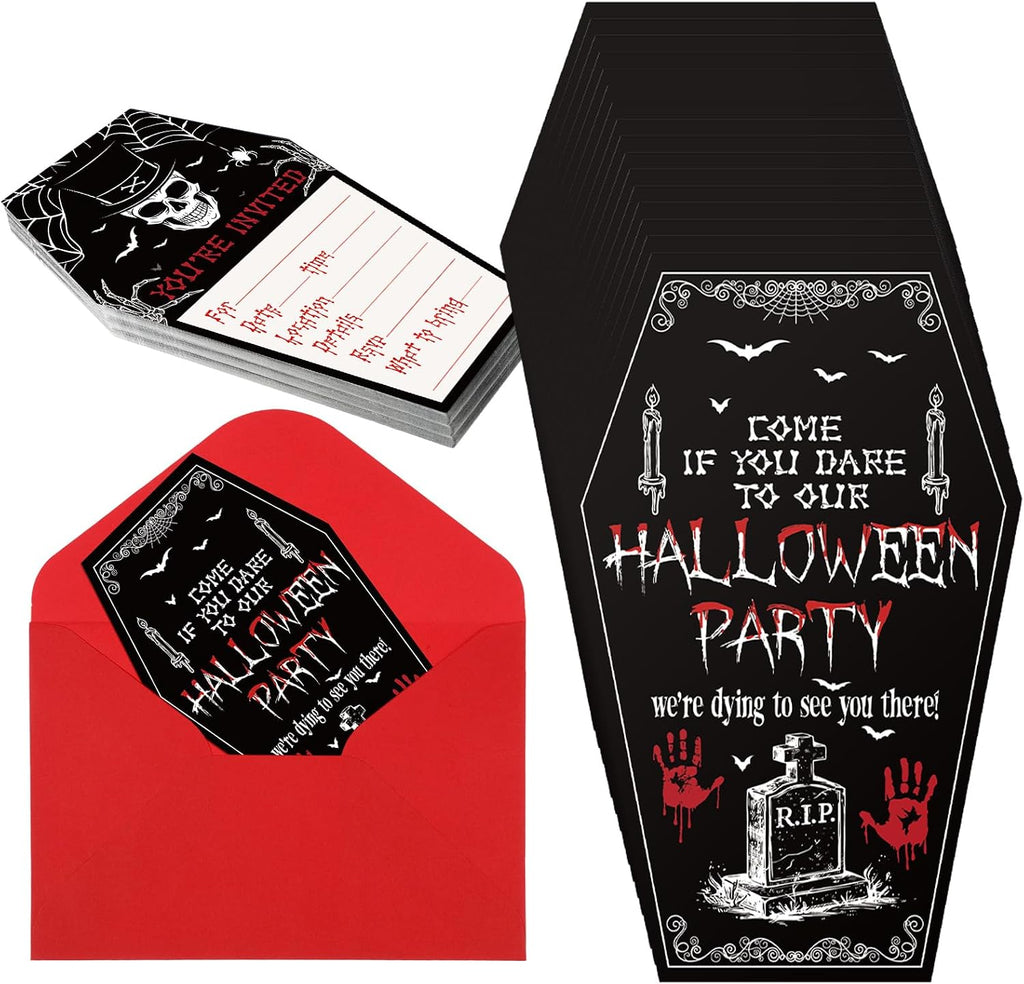 Geelin 60 Pcs Halloween Party Invitations with Envelopes Ticket Scary Halloween Party Invitations Halloween Baby Shower Invitations Horror Birthday Invitations Party Invitation Cards (Coffin Style)