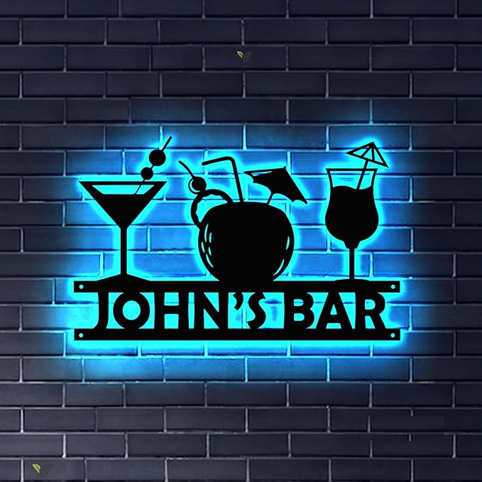 Custom Metal Bar Sign with LED Light Personalized Bar Theme Cocktail Metal Sign, Bar Theme Sign Wall Art Beack Bar Pub Decor Tiki Bar Decor
