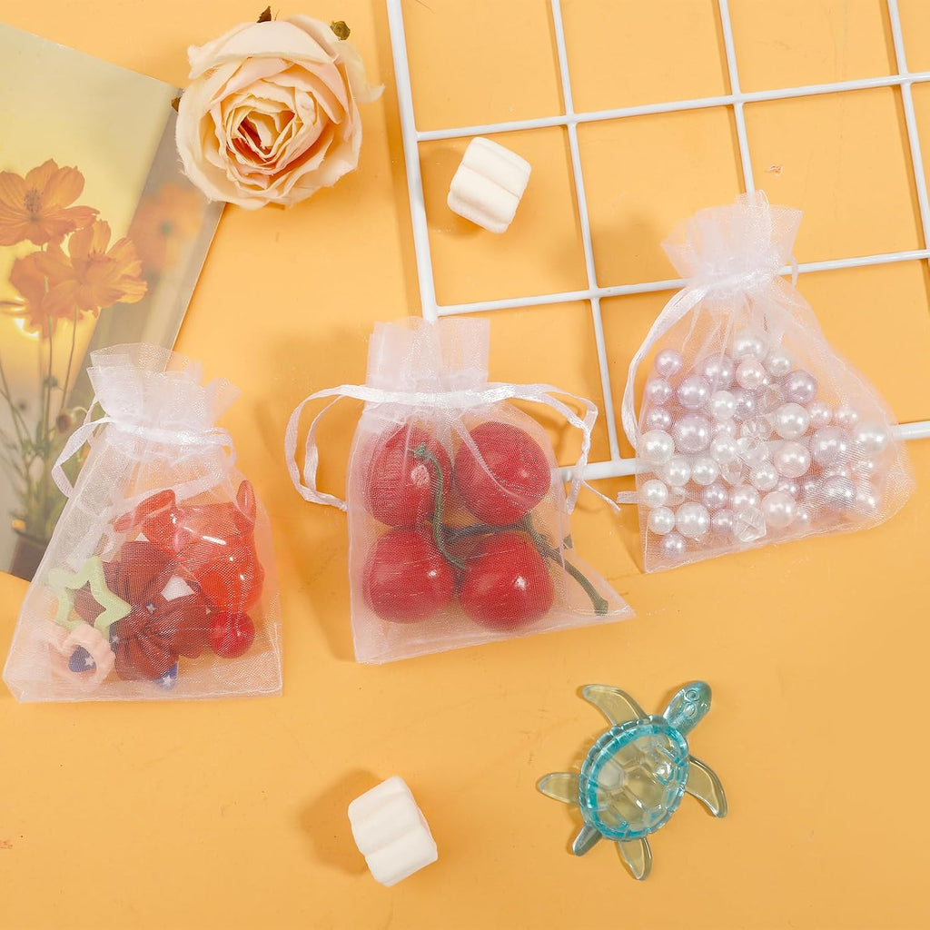 Organza Bags, White Organza Bags, 50Pcs, Sheer Organzas Bag 3 x 4 inch, Jewelry Gift Bags, Party Favor Bags with Drawstring, Mesh Gift Pouches Mini Candy Pouch for Wedding Christmas Party