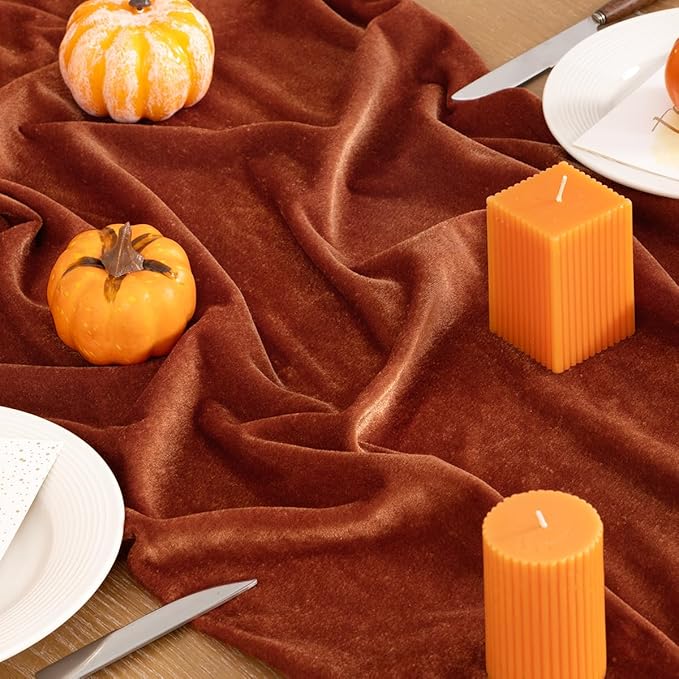 Terracotta Velvet Table Runner Fall Thanksgiving Burnt Orange Table Runner 20 x 120 Inch Luxurious Elegant Velvet Fabric Rust Red Decorations for Christmas Dinner Wedding Bridal Baby Shower