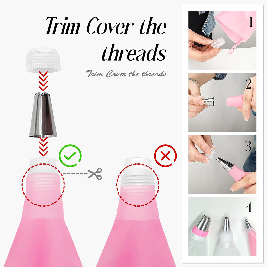 66Pcs Piping Bags and Tips Set, Cake Decorating Tools Supplies, Stainless Steel frosting tips with Reusable Pastry Bag, Cake Decorating Tips Set for DIY Pastry Dough, Cookie, Cupcake, Cake (Pink)
