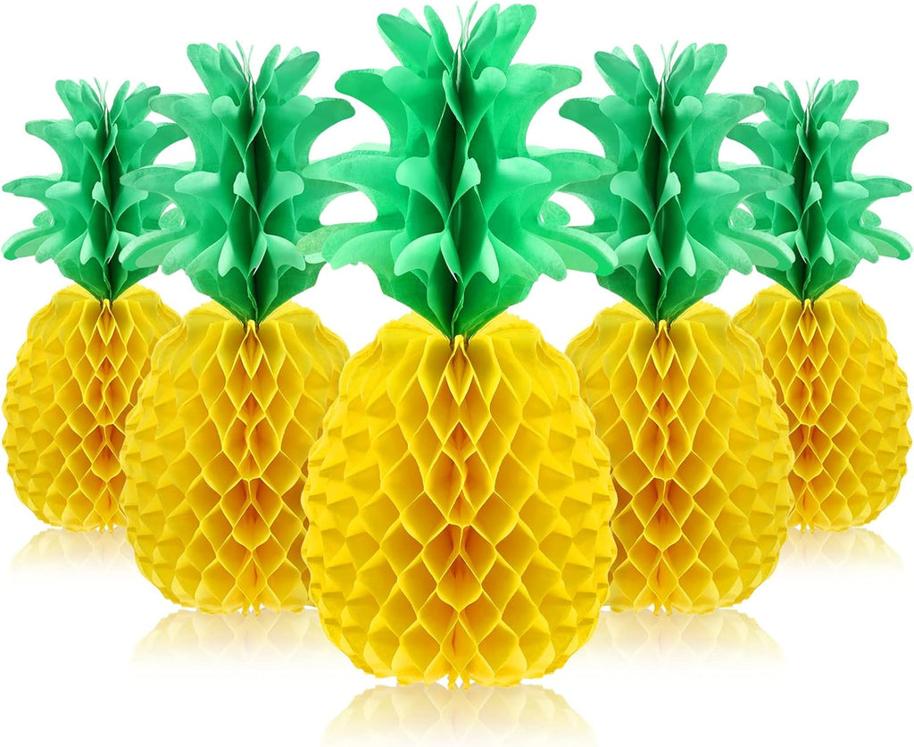 Blulu 6 Pieces 14 Inch Pineapple Honeycomb Centerpieces Tissue Paper Pineapple Table Hanging Decorations for Tropical Luau Hawaiian Jungle Party Supplies Favor