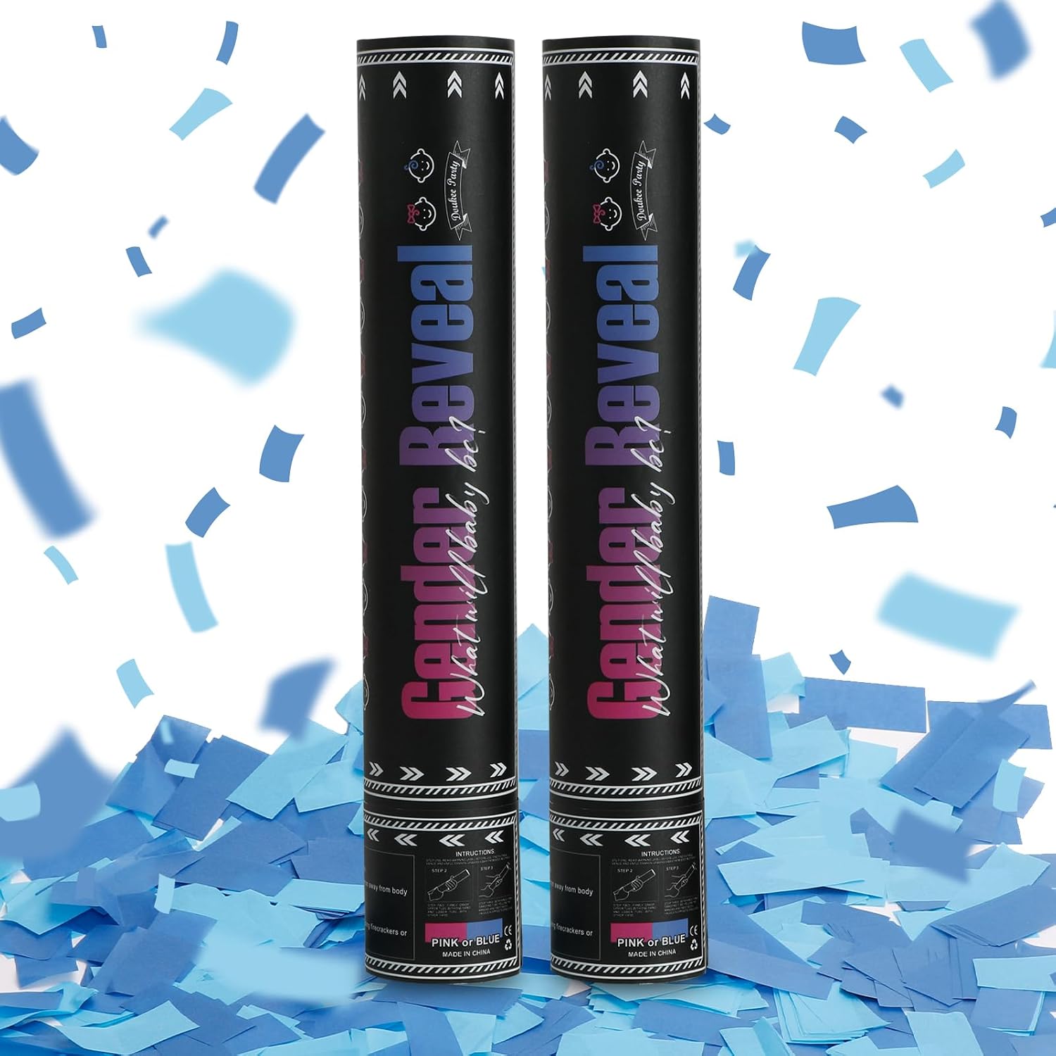 Gender Reveal Blue Confetti Cannon, DOUKEE Biodegradable Navy and Blue Tissue Confetti Poppers for Boy Baby Shower Party Favors, 2 PK (12 in)