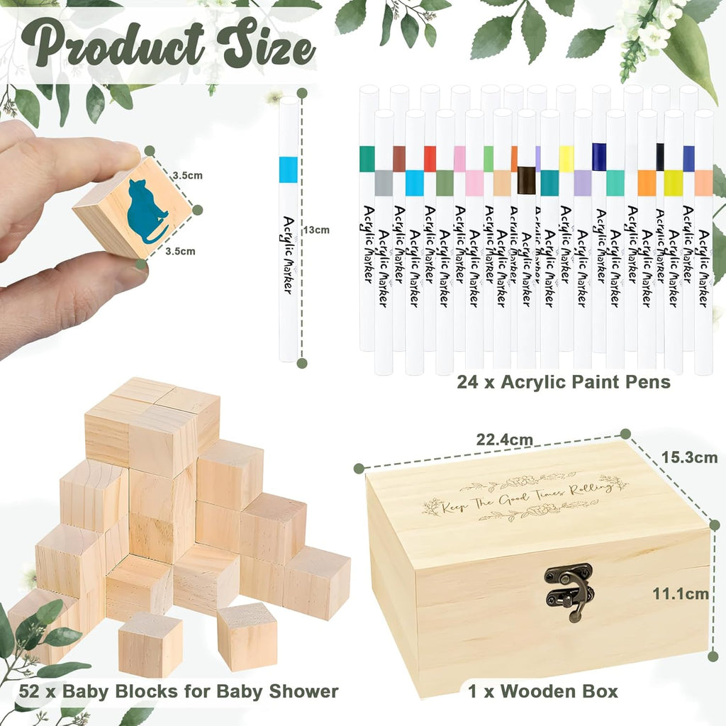 EIGTWEN 78 PCS Fun Baby Shower Games Sign Kit, Baby Blocks for Baby Shower | Blank Wooden Blocks, Games for Guest, Funniest Games Ever, Suitable for Boy and Girls, Fun Activities and Ideas