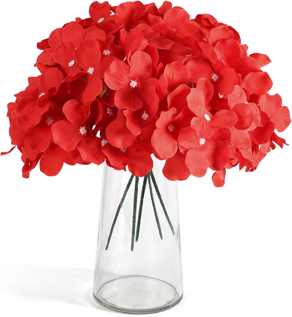auihiay 64pcs red hydrangea artificial flowers, fake hydrangea, close-up detail