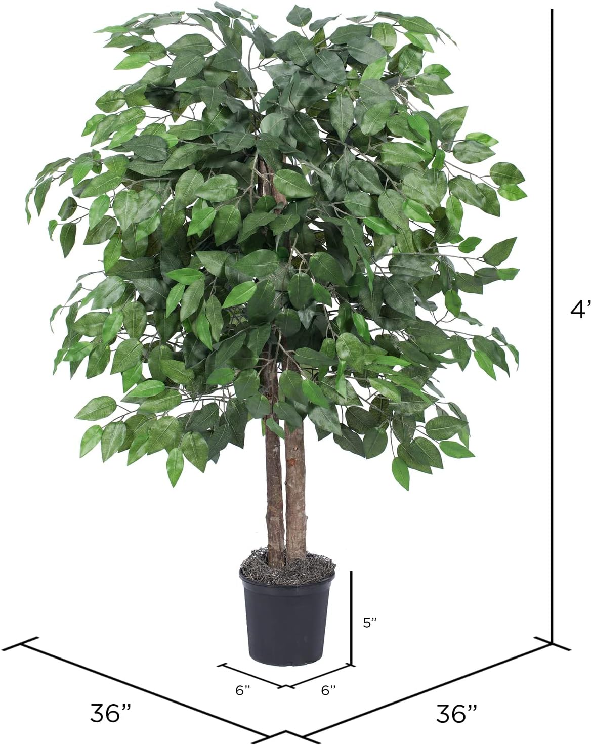 vickerman 4' artificial ficus bush - 4-foot tall showing dimensions