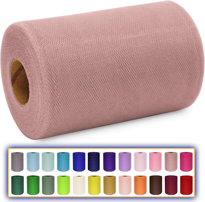 Dusty Rose Tulle Fabric Roll 6 Inch X 300 FT (100 Yards) Matte Tulle Ribbon Netting Mesh Spool for DIY Tutu Skirt Wedding Bow Gift Wrapping Baby Shower Christmas Party Halloween Decorations