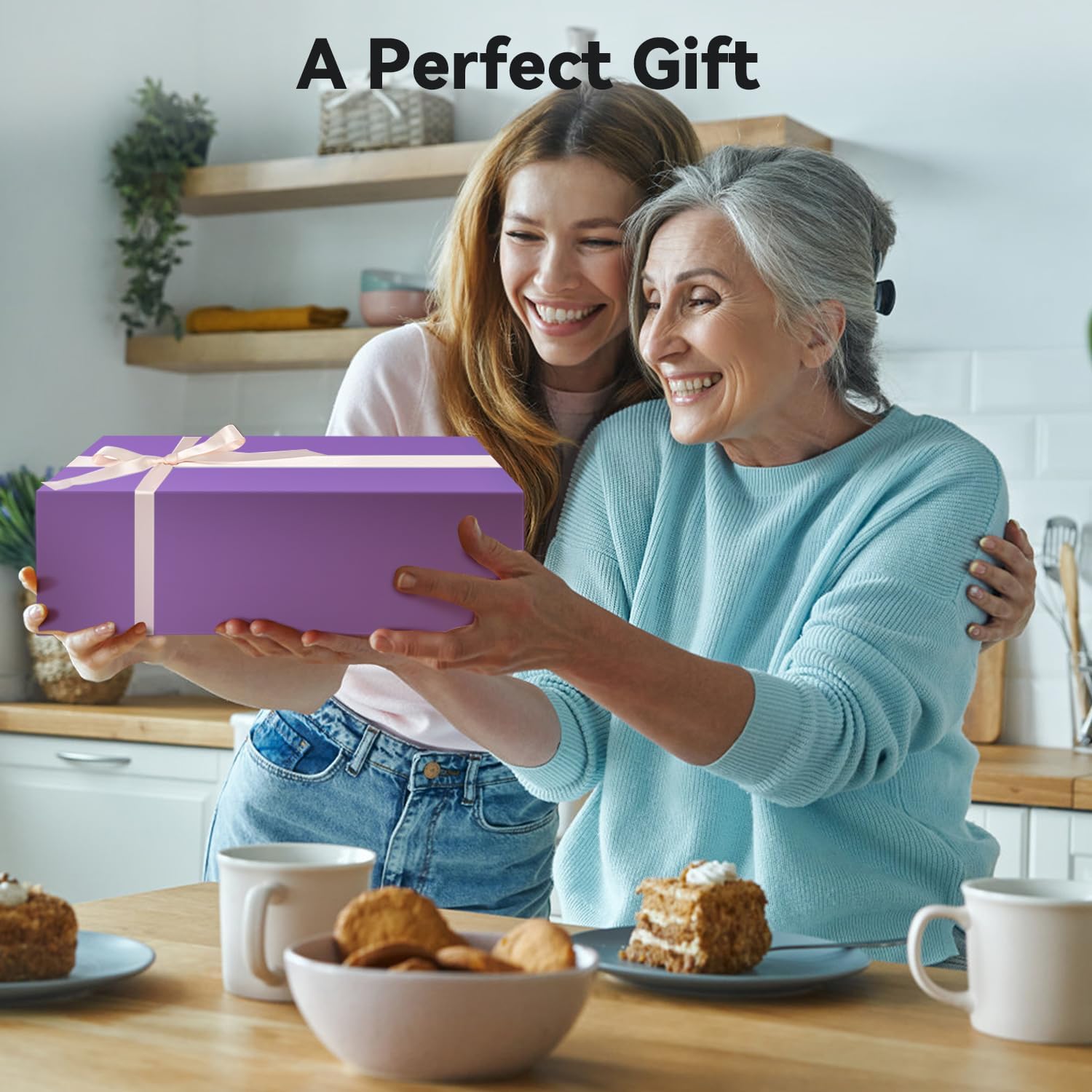 Brothersbox Purple Gift Box 13.8"x9.1"x4.3" Large Gift Boxes for Presents with Magnetic Lid, Ribbon, Collapsible Boxes for Valentine's Day Mother's Day Christmas Birthday Wedding