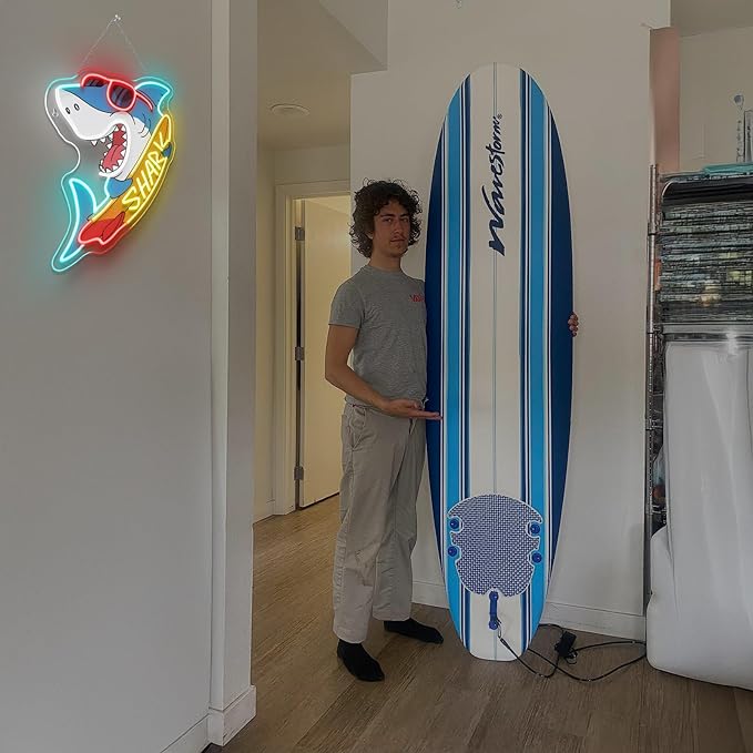 Shark Skateboard Neon Sign Edgy Sunglasses Shark LED Neon Signs for Wall Decor Man Cave & Game Room Oceanarium Led Light for Beach Bar&Shop Decor Unique Gift for Shark Lovers
