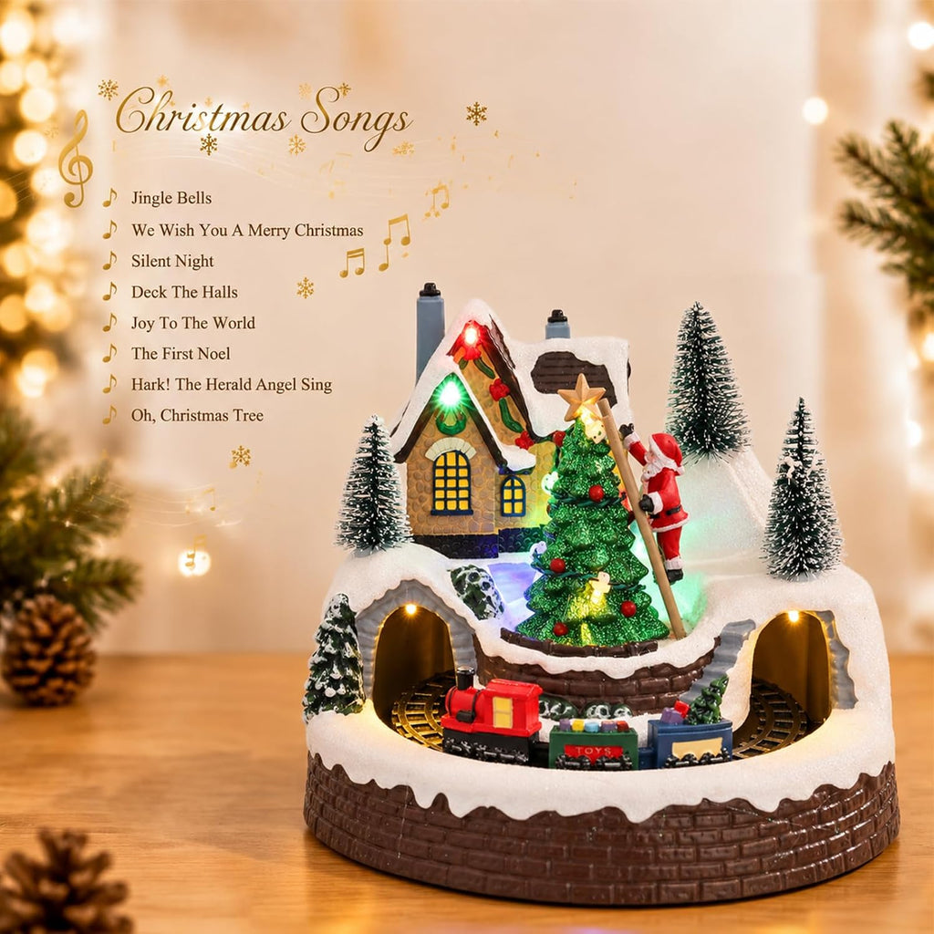 mumtop christmas village house, lighted christmas train sets showing dimensions