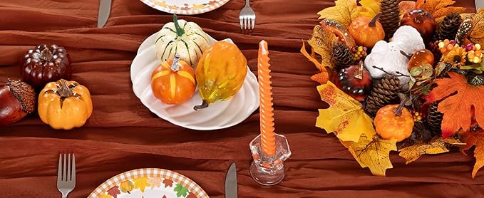 Terracotta Cheesecloth Table Runner 6 Pack Fall Burnt Orange Cheese Cloth Table Runners 120 Inches Rust Thanksgiving Fall Table Decorations for Friendsgiving Wedding Bridal Baby Shower Party