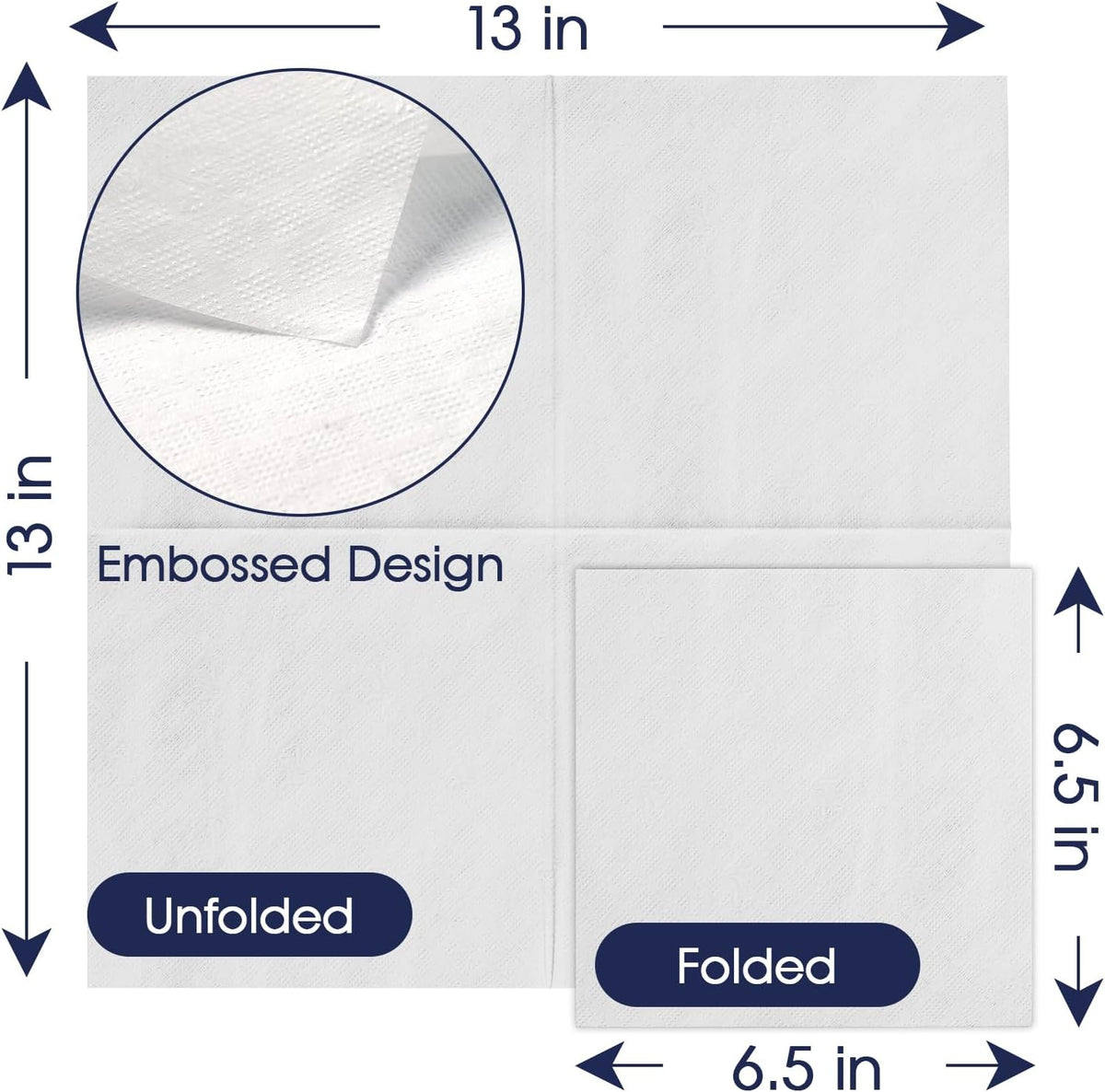 JollyPack Disposable Paper Napkins, 1-Ply 6.5x6.5 Folded, 2000 Count, White