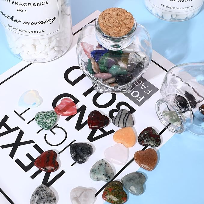 Nuenen 24 Pcs 1 Inch 25mm Natural Heart Shaped Stones Crystals and Gemstones Worry Stones Bulk Love Crystals Set Heart Shaped Rocks Pocket Palm Stone for Stress Reiki Balancing Home Decoration Yoga