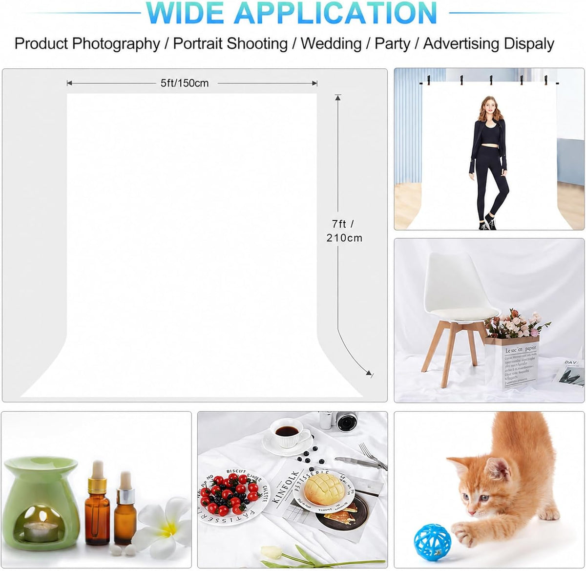 White Backdrop with Stand for Photoshoot, 5X7ft White Photo Backdrop with T S...