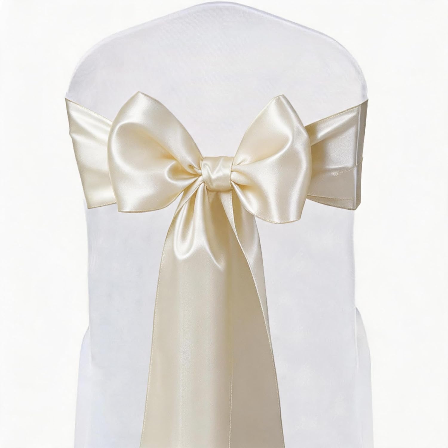 Satin Chair Sashes Bows 50 Pack Universal Polyester Chair Ribbons for Wedding Anniversary Retirement Party Birthday Engagement Banquet Graduation Outdoor Events Decor (Ivory, 50 pcs)