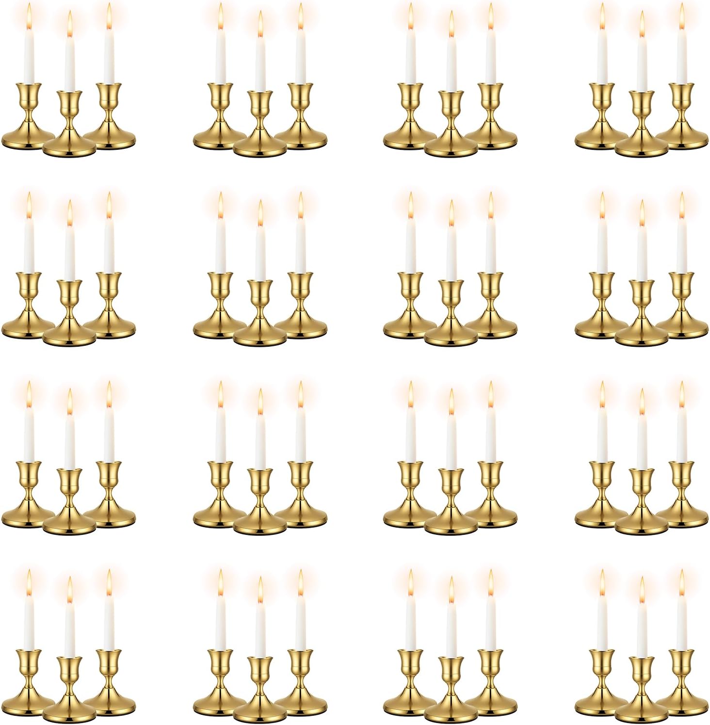 48 Pack Brass Gold Taper Candle Holders Set - Vintage Metal Candlestick Holders Set Candle Holder for Table Centerpiece, Wedding Reception, Festive Christmas Mantel Decoration or Home Decor Gold
