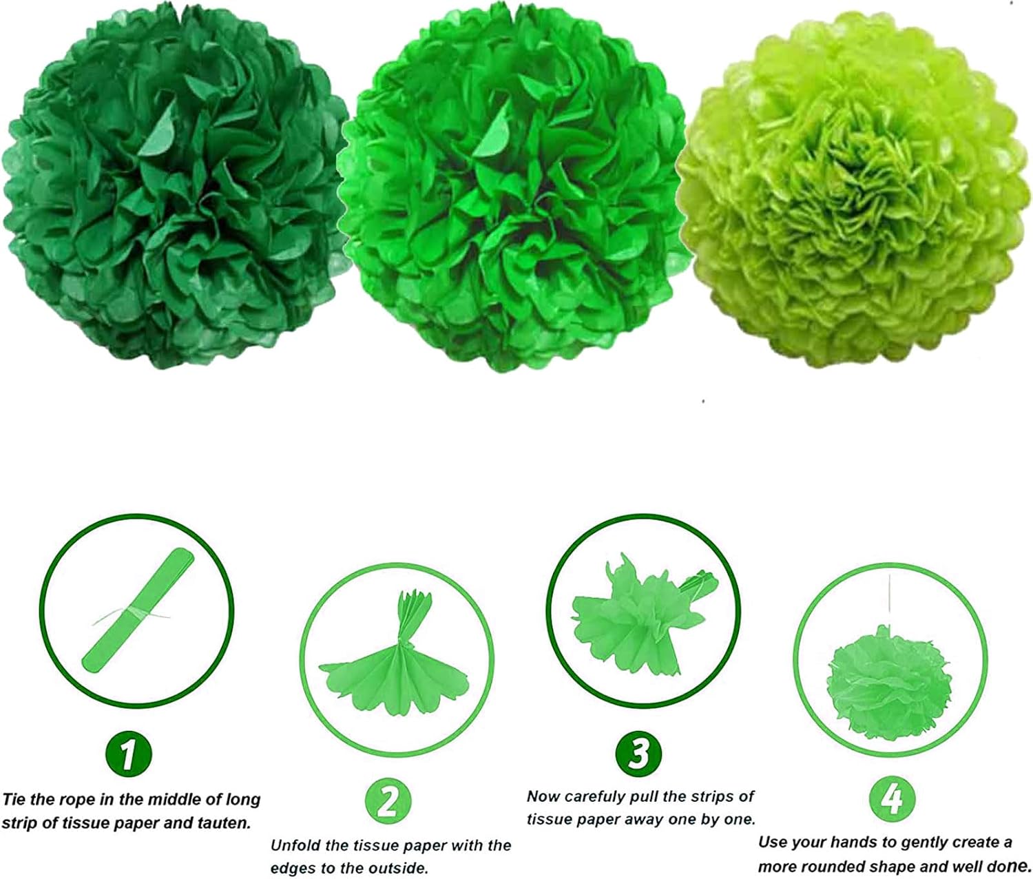 We Moment Green Paper Pom Poms Decorations for Wedding Birthday Green Party Decoration Ceiling Wall Hanging Green Tissue Flowers Decorations 3 Colors（Dark Green, Green, Light Green） 12 Inch, 10 Inch