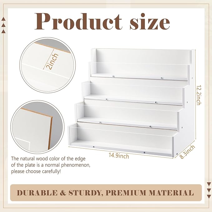 4 Tier Greeting Card Display Stand White Bamboo and Acrylic Sticker Display Stand Trading Card Holder Retail Photos Shelf for Vendors Craft Collection & Show