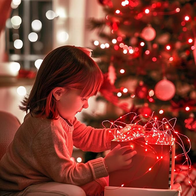 24 Pack LED Fairy Lights Battery Operated 7Ft 20Led Mini String Lights Waterproof Christmas for Mason Jars Bedroom DIY Party Wedding Christmas Decor Red