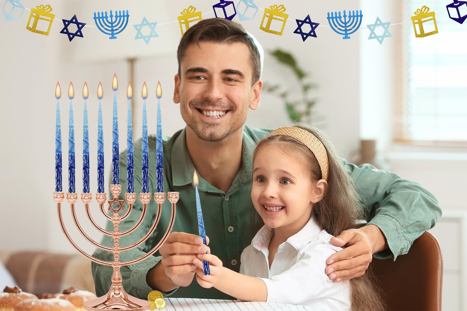 The Dreidel Company Hanukkah Candles Dripless Multi Blue Hued Frosted Deluxe Tapered Candles 1-Hour Burn Time Odorless 45 Candles for All Eight Nights of Hanukkah