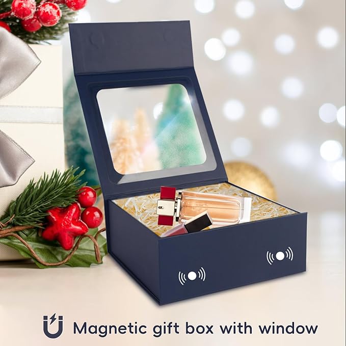 Blue Gift Boxes with Window,7.5"x7.5"x3.1" Bridesmaid Boxe for Gift Giving,Birthday Gift Box with Magnetic,Closure Lid Gift Boxes for Presents,Cute Boxe,Luxury for Gift Packaging,Gift Box for Wrapping Gifts