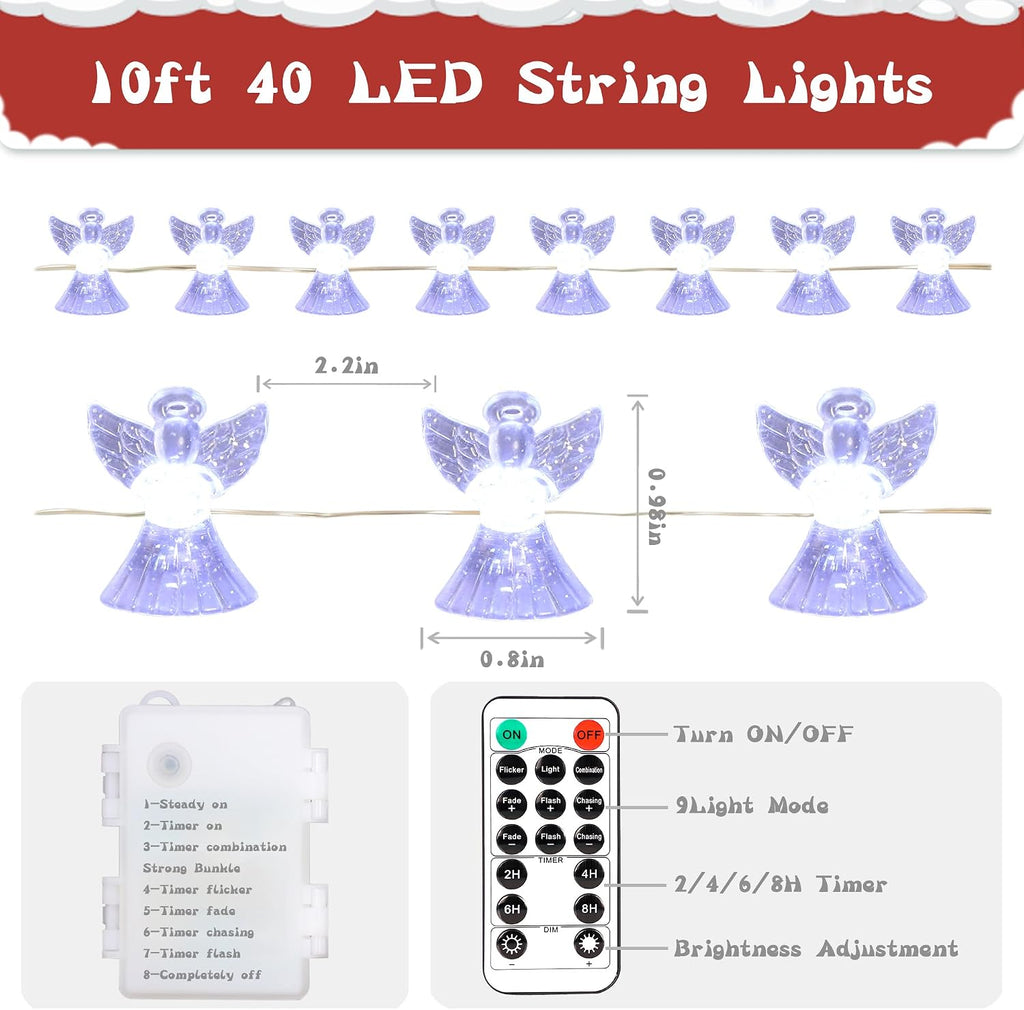 Impress Life Christmas Decoratiing LED String Lights, Angel Cherubim 10 ft 40 LEDs with Remote for Christmas, Thanksgiving, Birthday, Wedding, Parties & Home Decorations Ideas