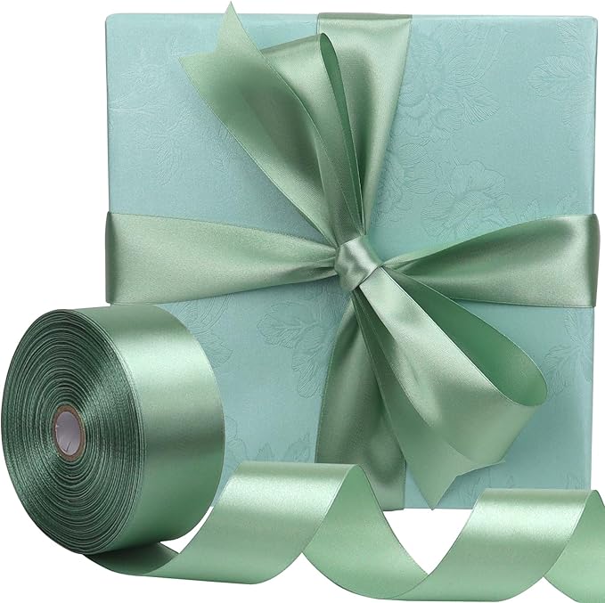 Sage Green Solid Satin Ribbon 1-1/2 Inch 50 Yards Solid Polyester Fabric Ribbon for Gift Wrapping Wedding Christmas Baby Shower Birthday Party Decoration Handmade Immortal Flower Craft