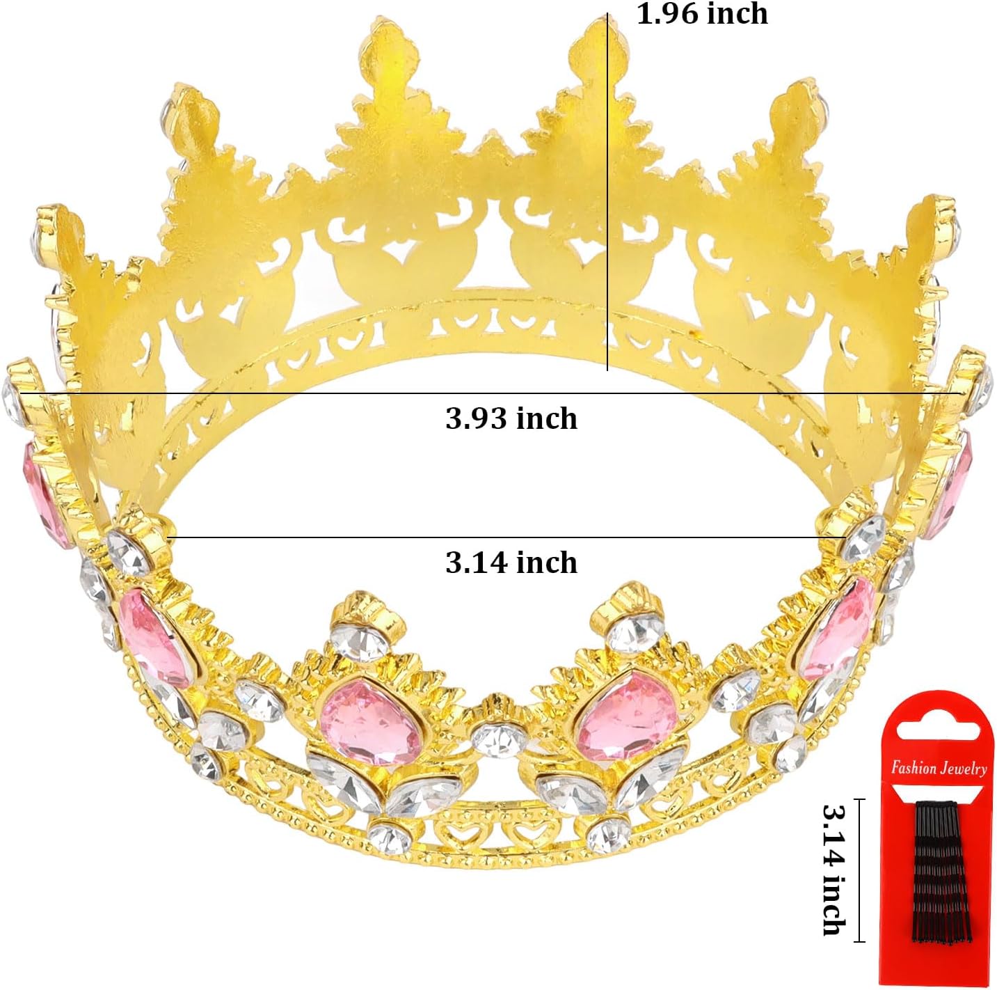 Crown Cake Topper Happy Birthday Cake Toppers Wedding Cake Toppers Mini Crowns for Flower Bouquets Party Decorations (Gold Pink)