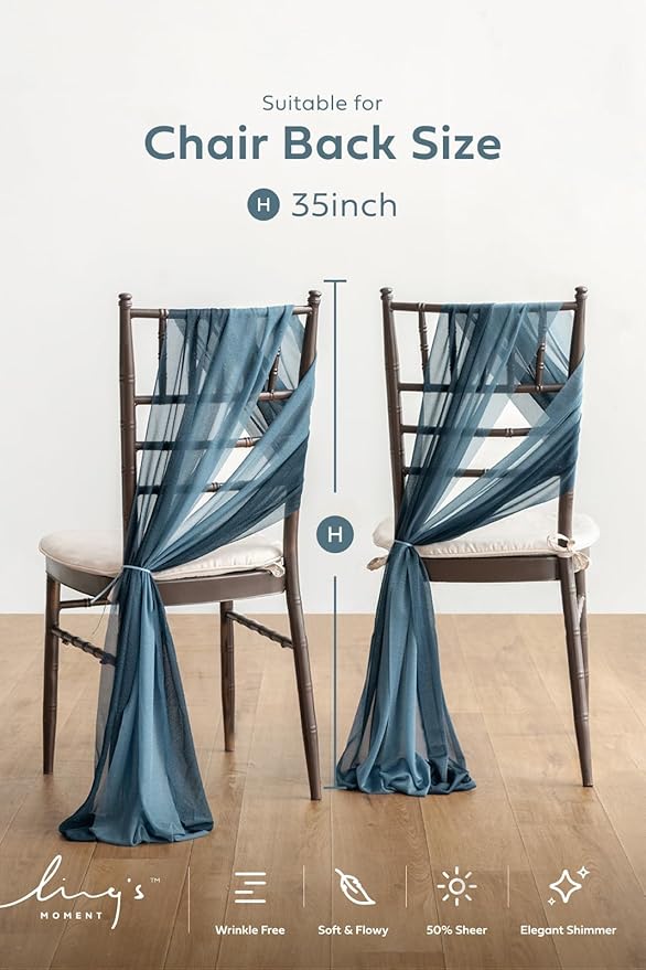 Ling's moment Wedding Chair Sashes Cover Aisle Decorations Draping Fabric Wrinkle-Free with Tie 16 Pcs Dusty Blue & Navy for Party Ceremony Reception Floral Arrangement Banquet Outdoor Decor