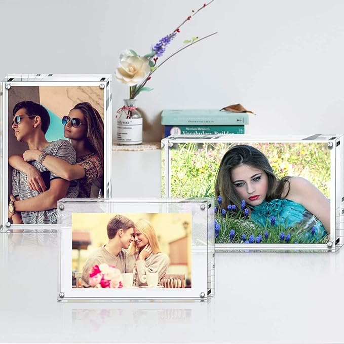 Boxalls 6x8 Inches Acrylic Picture Frame, Double Sided Clear Frameless Photo Frame with Magnetic Desktop Transparent