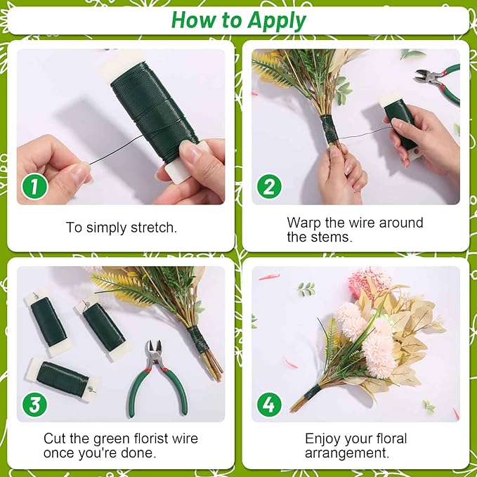PAXCOO Flexible 110 Yards Green Floral Paddle Wire - Christmas Wreath Craft Wire with Wire Cutter, 22 Gauge