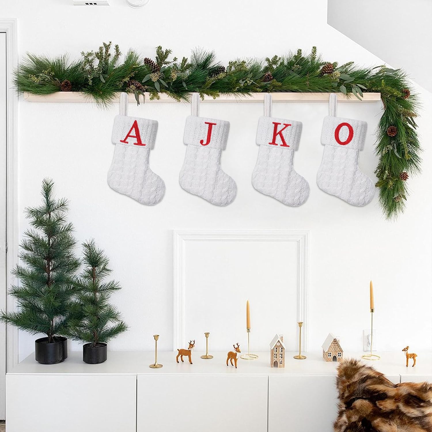 Mini White Knit Stocking,8.5 Inches Initial Monogram EmbroideWhite Christmas Stocking,Family Fireplace Hanging Ornament Xmas Holiday Decor Gift-Letter M