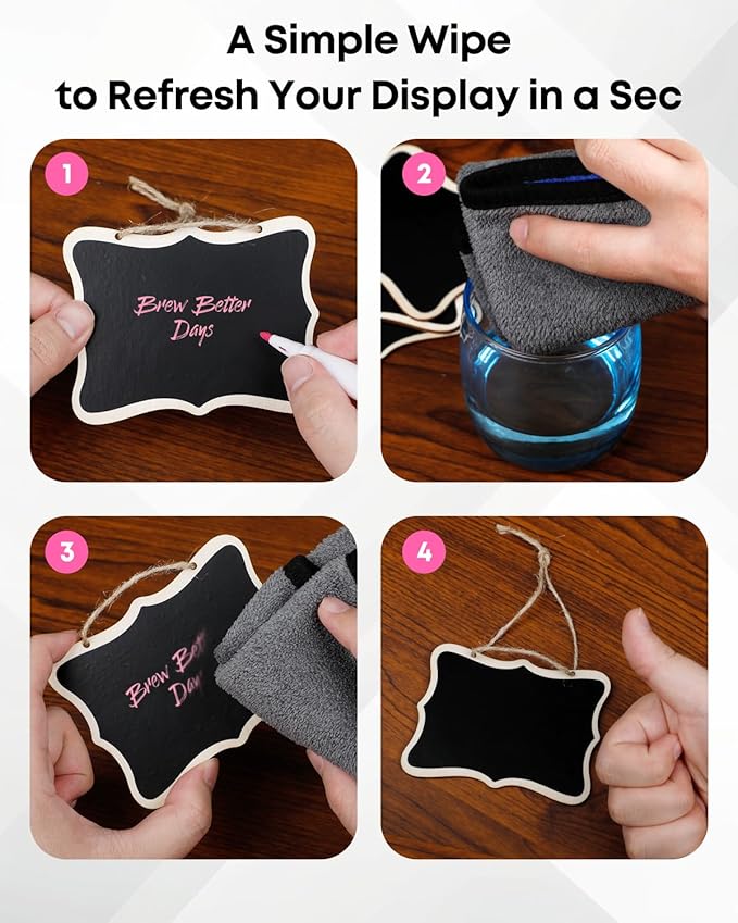 Uniclife 24 Pack Mini Chalkboard Signs for Food, Small Chalkboard Signs with Strings Chalk Markers & Replacement Stickers, Hanging Chalkboards Sign Reusable Wooden Food Labels for Party Buffet Wedding