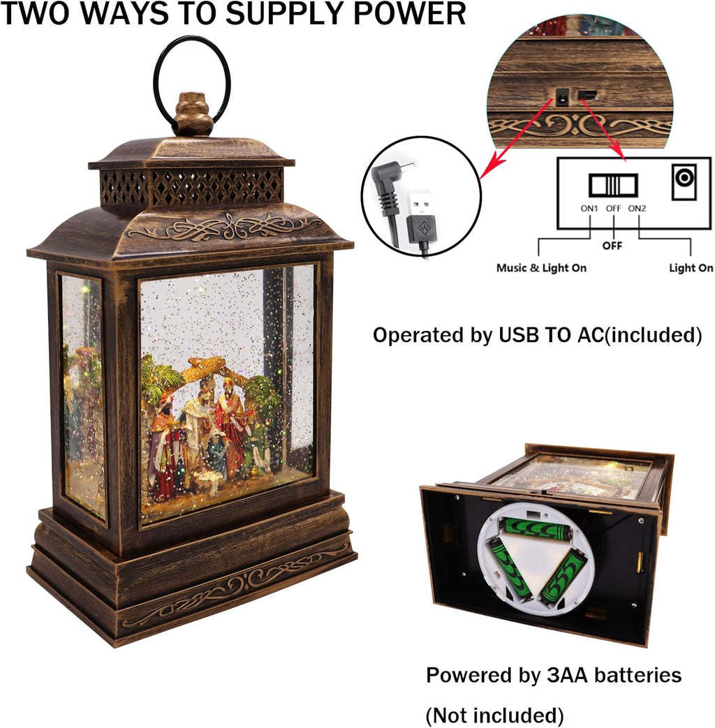 EYZH Christmas Nativity Snow Globe Lantern with 6 Hour Timer, Musical Lighted Nativity Scene Water Globes with Nativity Scene Indoor 11.75 inch USB Sparkling for Living Home,Bedroom Everyday Decor