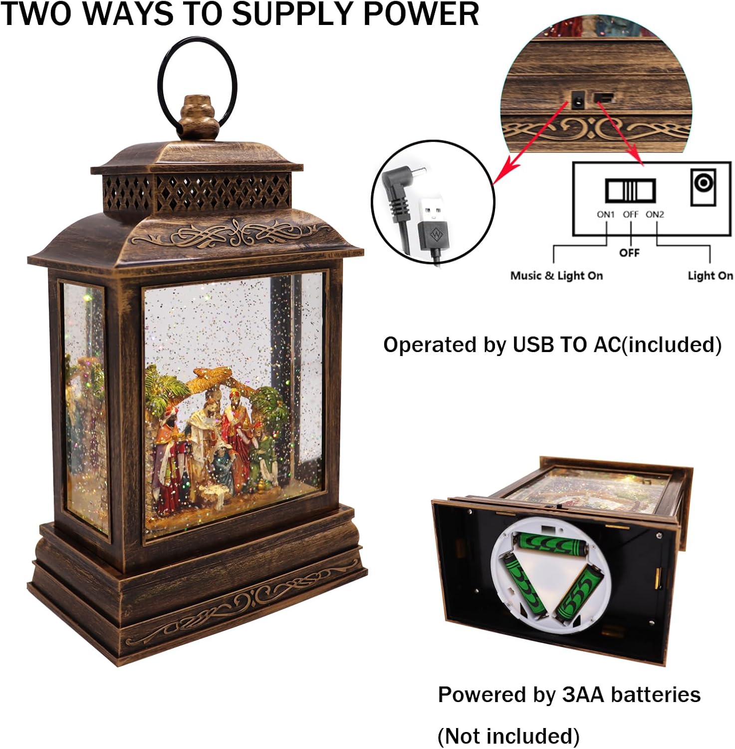 EYZH Christmas Nativity Snow Globe Lantern with 6 Hour Timer, Musical Lighted Nativity Scene Water Globes with Nativity Scene Indoor 11.75 inch USB Sparkling for Living Home,Bedroom Everyday Decor