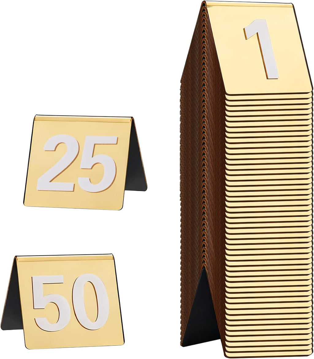 Gold Table Numbers 1-50 Acrylic Tent Style Table Number Card Signs Perfect for Restaurant Wedding Reception Party Events
