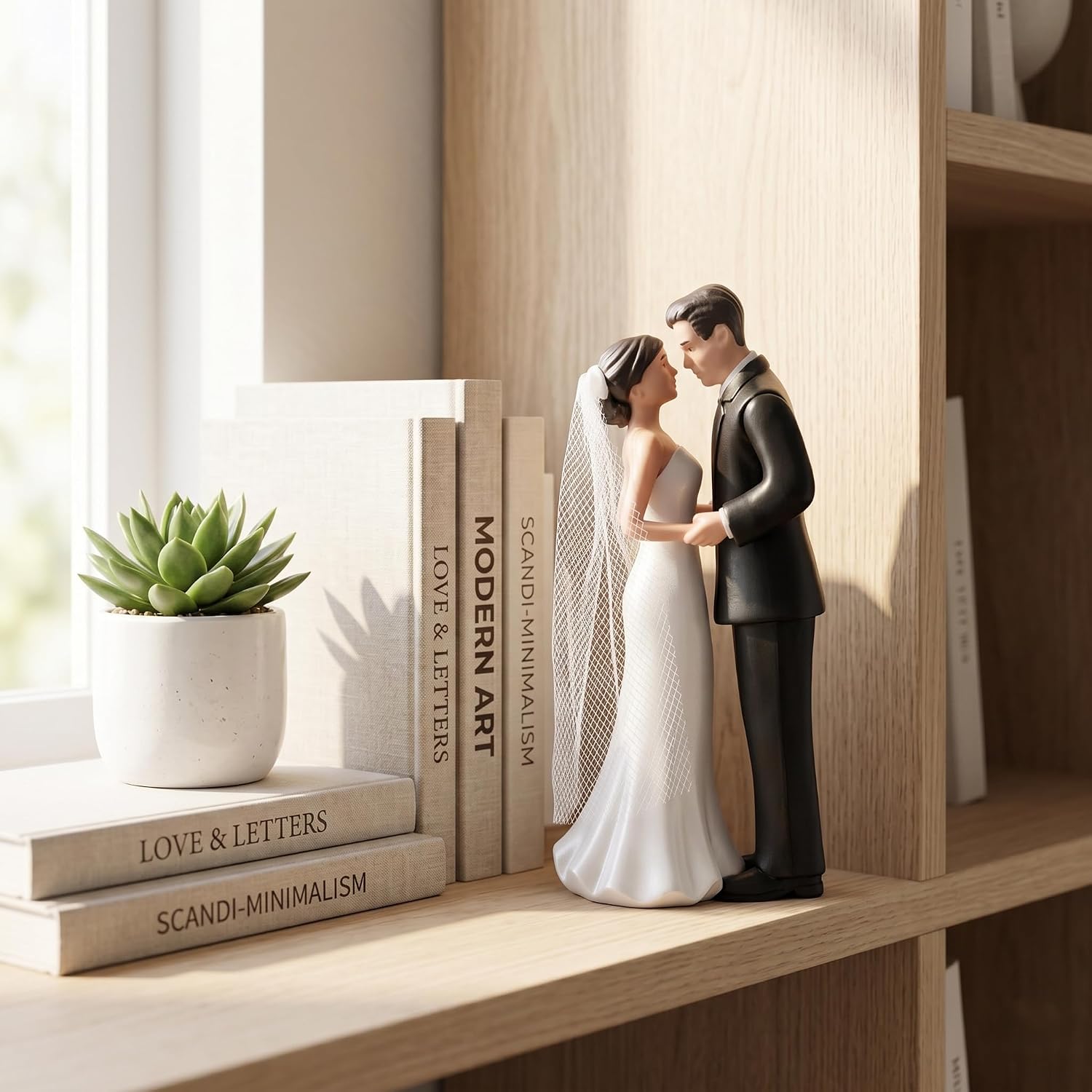 Elegant Bride and Groom Wedding Keepsake Figurine - Romantic Couple Statue for Cake Decor, Anniversary Display & Home Aesthetics - Minimalist Hand-Painted Resin Sculpture, 4.33 inches (White)
