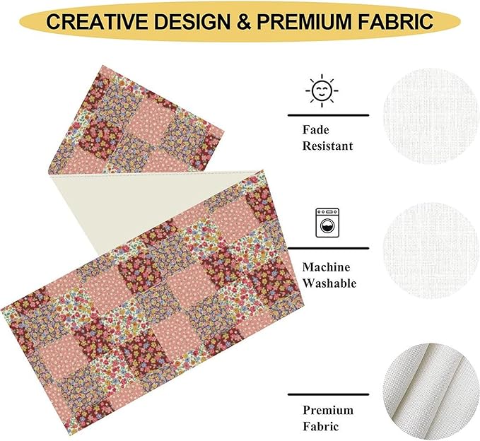 Boho Patchwork Table Runner, Vintage Farmhouse Colorful Wildflowers Bohemian Paisley Flower Table Center Decor for Home Kitchen Dining Patio Holiday Party Indoor Table Decorations, 13"x108" Inch