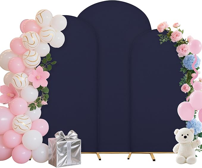 Wedding Arch Covers Arch Backdrop Cover Arch Stand Covers 7.2FT 6.6FT 6FT Set of 3 Arch Cover Spandex Fabric Stretchy Backdrop for Wedding Birthday Party Decoration Baby Shower (Dark Blue)