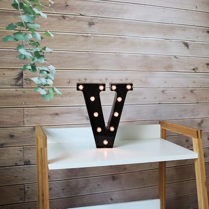 Light Up Black Alphabet Marquee Letters Sign LED Marquee Number Lights Sign for Night Light Home Bar Christmas Lamp Birthday Party Wedding Decoration V