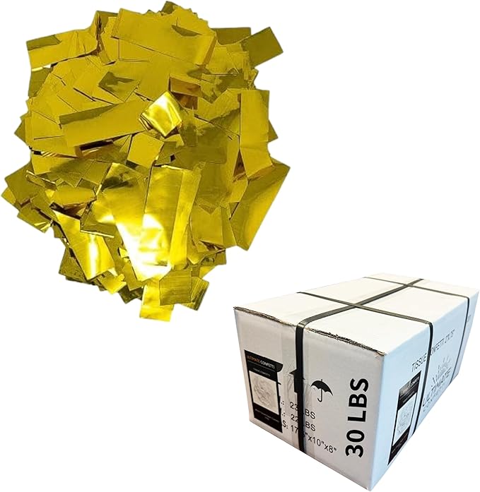 Ultimate Confetti, Rectangular Gold Mylar Shiny Foil Metallic Confetti for Cannon and Launcher use - Gender Reveal Confetti for Wedding, Parties, Mother’s Day and Live Events - 30 lb, 480 oz