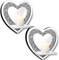 ZOLAPI Set of 2 Crystal Crush Diamond Candle Sconces, Gorgeous Silver Mirrored Wall Sconce, Candle Holder Glass Wall Decorations for Home Décor, Living Room, Dining Room.Heart Shaped
