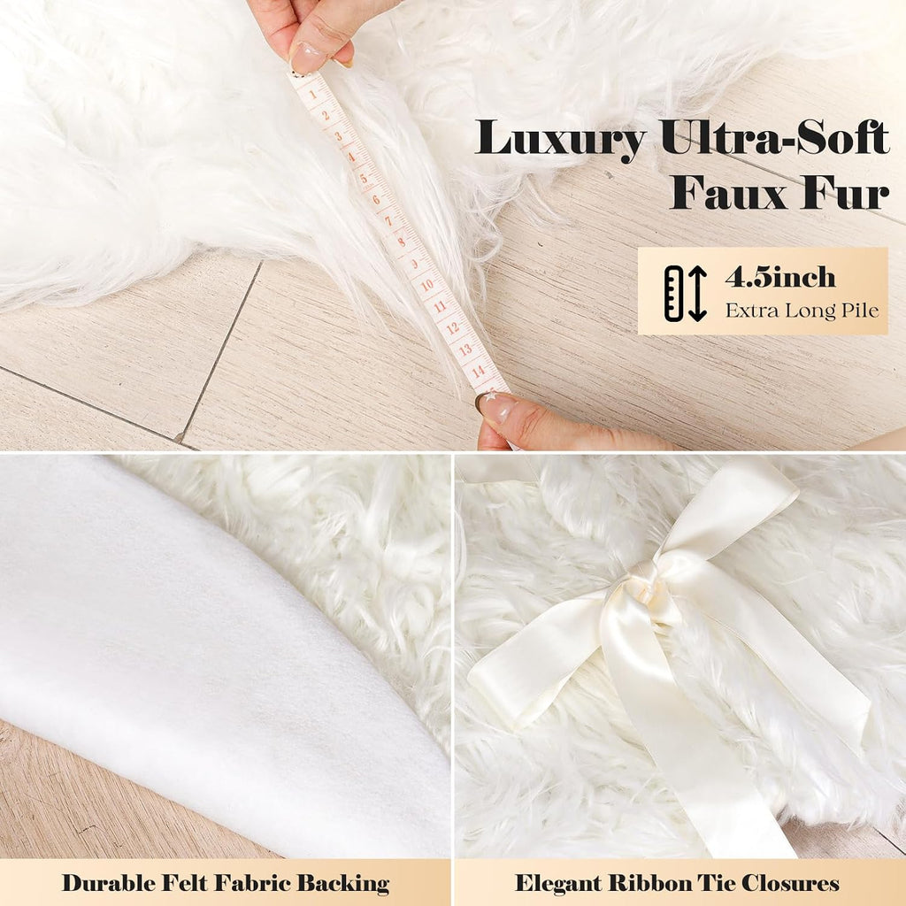 60 Inch White Christmas Tree Skirt with 4.5" Extra Long Pile– Ultra Plush Faux Fur Tree Skirt for 6-9 Ft Trees