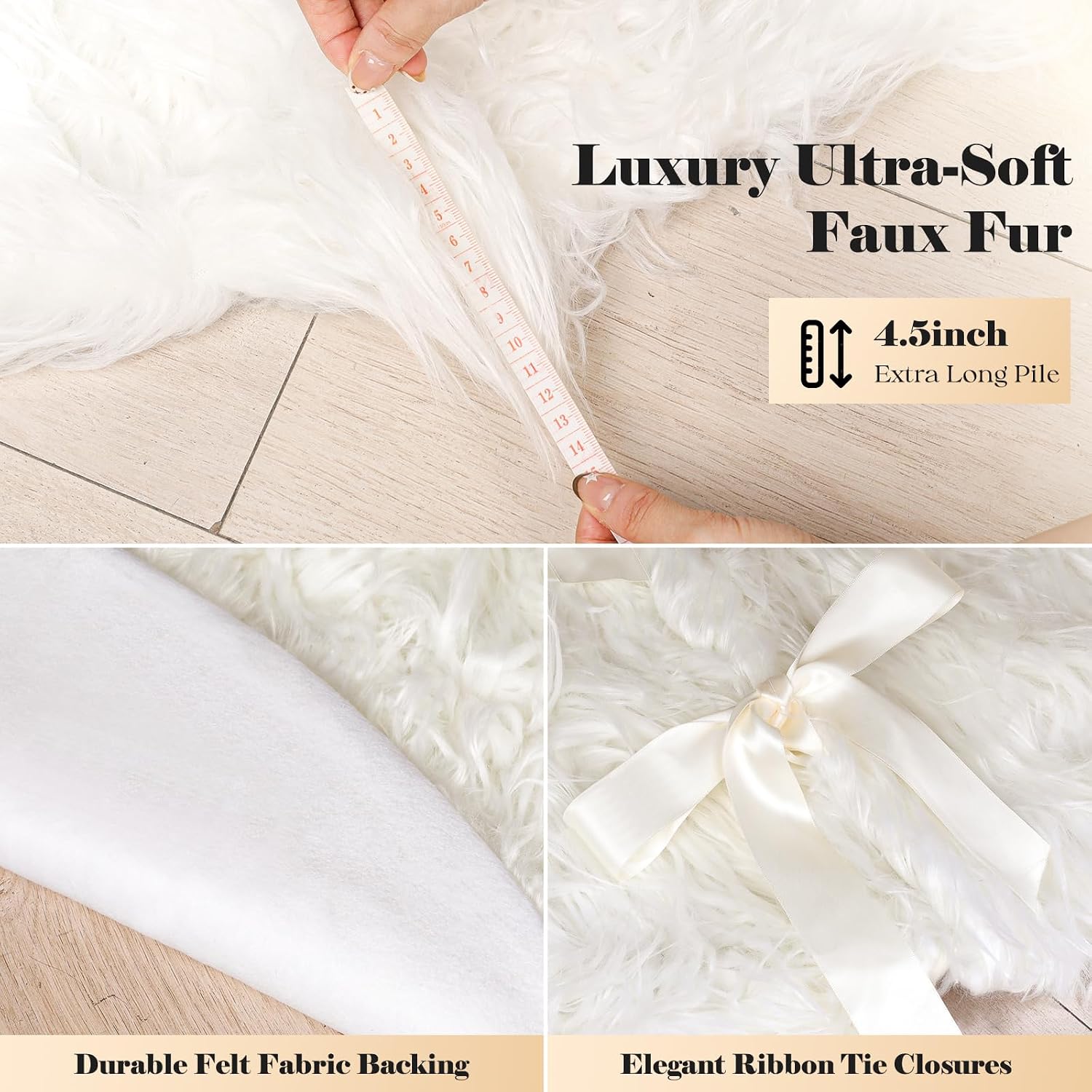 60 Inch White Christmas Tree Skirt with 4.5" Extra Long Pile– Ultra Plush Faux Fur Tree Skirt for 6-9 Ft Trees