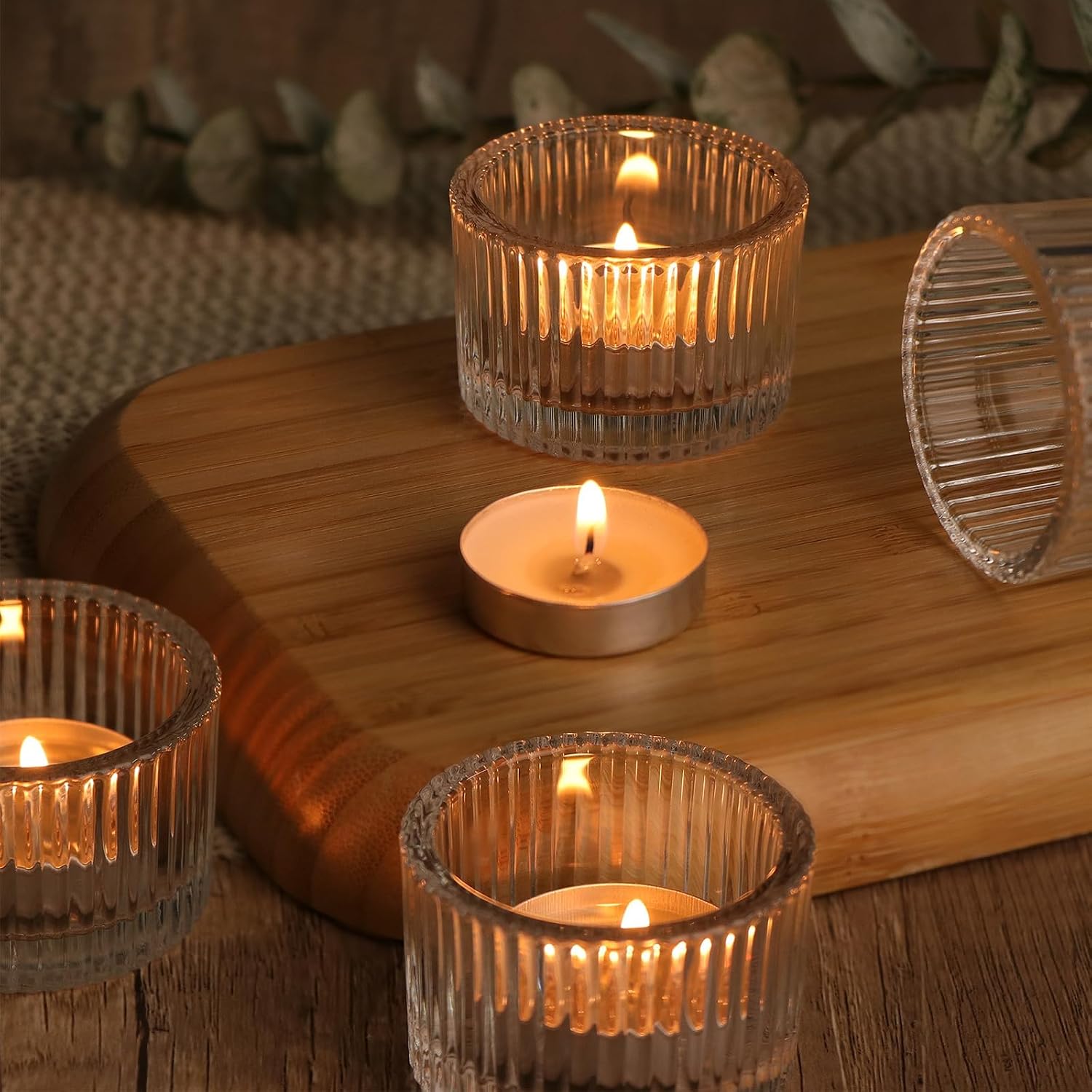 24 Pack Tea Light Candle Holders, Glass Clear Tealight Candle Holder Votive Candles Holders for Fall Wedding Table Centerpiece, Home Decor and Party Supplies